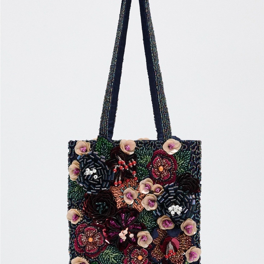 Floral Embellished Small Tote Bag - Multicolor